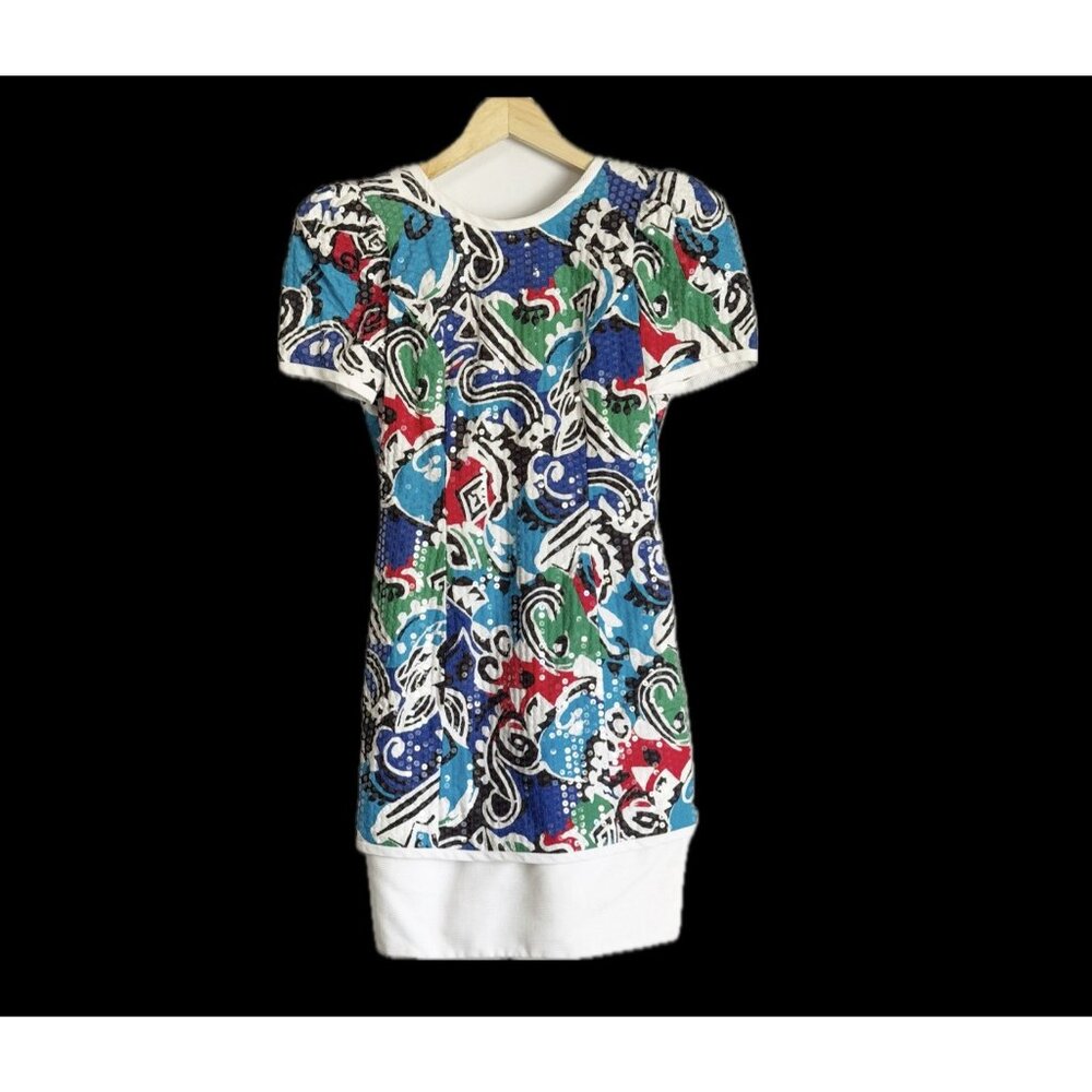 Vintage Lillie Rubin Colorful Sequin Dress Womens 6 Mini 80s USA Designer